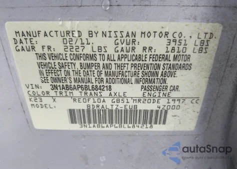 2011 Nissan Sentra 2.0Sr z USA, uszkodzony, nr VIN 3N1AB6AP6BL684218